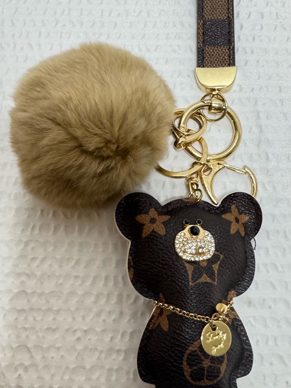 Luxury Brown Bear Pom-Pom Keychain Charm